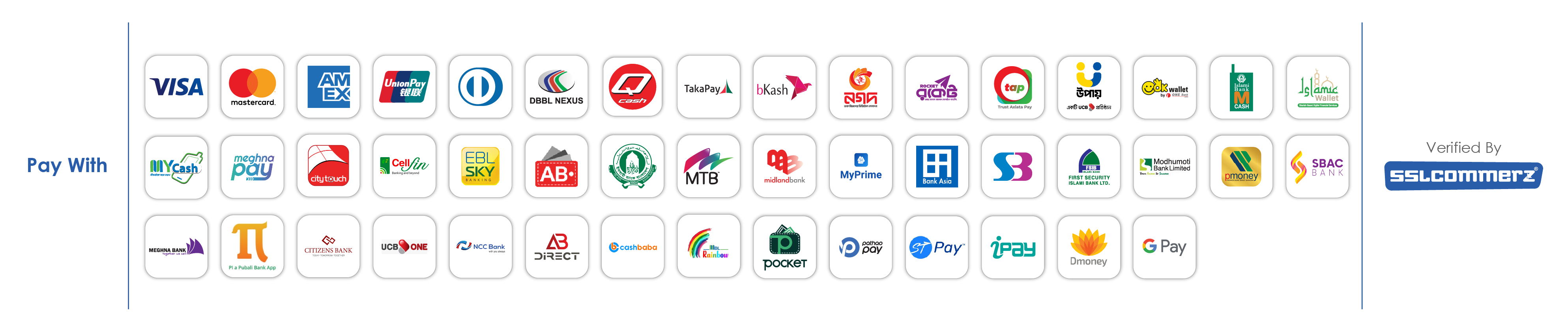 Pay with SSLCommerz — supported payment methods